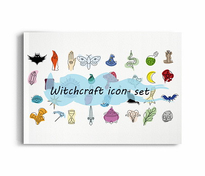 Witchcraft icon set cat cute fairy icon illustration lineart magic spelling spiritual witch witchcraft witchy woman