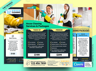 Cleaning Service Pricelist & Packages Flyer Bundle Canva Templa flyer bundle