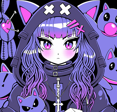 Girl with Cats anime animetshirt japan japanese girl manga teedesign tshirtdesign