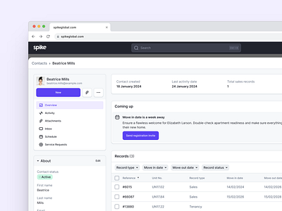 Contact view for a property management system admin appointment categories concept contact dashboard design figma graphic design inbox interface management overview product design property schedule tasks ui ux web