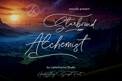 Starbound Alchemist Font branding design font handwritten illustration logo script font typeface