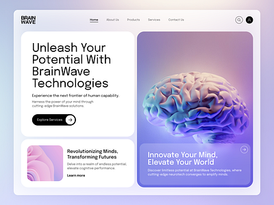 🧠 BrainWave Website. 3d animation blue brain branding clean creative design digital minimal motion graphics page purple service typography ui ux web website white