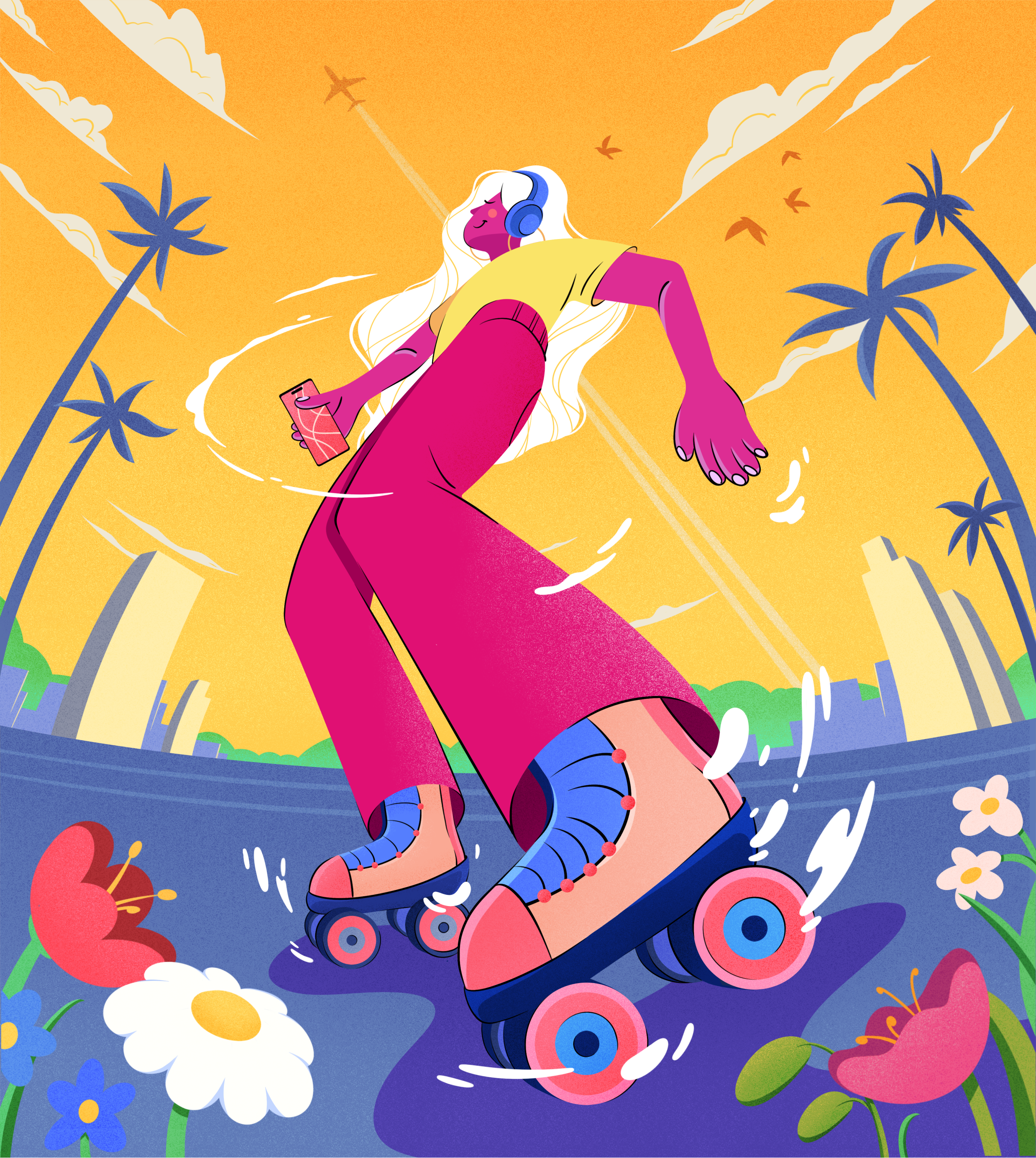 Roller Skates character colorful colors flat illustration landscape rollerskates