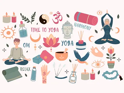 Yoga hand drawn elements aroma oil balance buddha hand drawn health india man people yoga