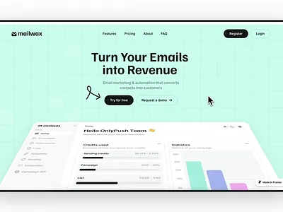 Mailwax - Framer Landing Page animation branding clean design flat framer landing page minimal simple ui ux