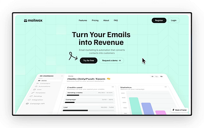 Mailwax - Framer Landing Page animation branding clean design flat framer landing page minimal simple ui ux