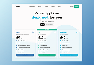 Pricing plan graphic design ui web design