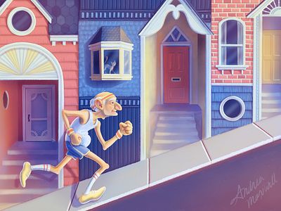 Sunrise Run book character childrens design house illustration illustrator missouri old man procreate running st louis townhouse victorian whimsical