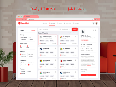 Daily UI #050 - Job Listing or Hiring Page daiily ui day 050 desktop website find job hiring page homepage job listing job search platform mobile app ui ux
