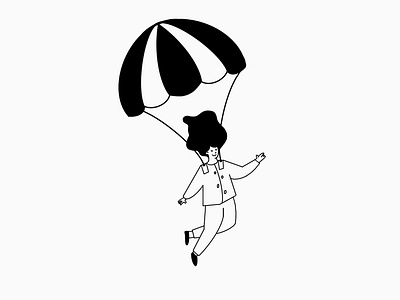 Marketing parachute blackwhite character flying graphic design illustration line art marketing parachute