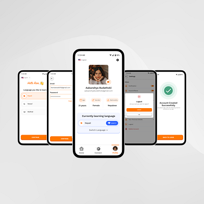 Language App Shots 01 language login mobile nepali profile succcess ui user