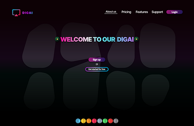 Landing Page for Web app named DIGAI. aesthetic beautiful front end graphic design landing page login page neon neon theme ui ux web app website welcome page