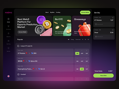Crypto Betting - Magma 3d bets branding crypto dashboard design graphic design landing page ui ux web website
