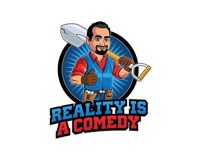 Reality Is A Comedy Logo brand branding construction design graphic design illustration limitless logo logo design logotype mascot vector worker