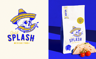 Logo for a Mexican Restaurant blue boho branding graphic design hand drawing logo mascot mexican logo mexican restaurant modern logo retro skillet taco vintage yellow