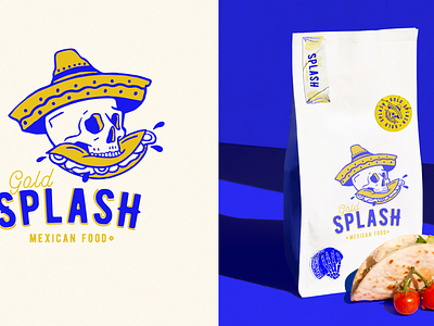 Logo for a Mexican Restaurant blue boho branding graphic design hand drawing logo mascot mexican logo mexican restaurant modern logo retro skillet taco vintage yellow