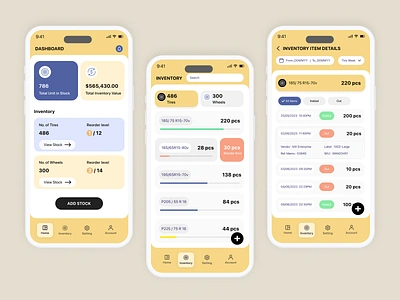 Tire Business Mobile App accounting app business mana design graphic design inventory app minimal design mobile app stock app ui ui ux uiux