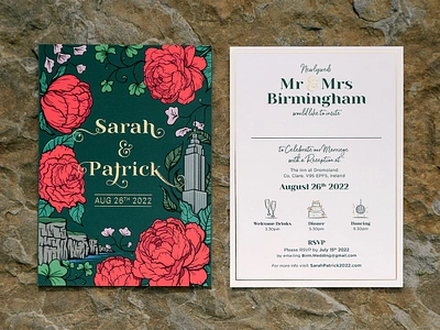 Sarah & Patrick Wedding Stationary colorful cute flowers fun graphic design illustration invitation print stationary typography wedding