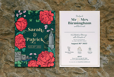 Sarah & Patrick Wedding Stationary colorful cute flowers fun graphic design illustration invitation print stationary typography wedding