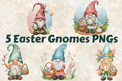 5 Easter Gnomes Clipart PNGs 3d abstract art aesthetic aesthetic print aesthetic printable aesthetic wall art animation artist branding design easter gnomes graphic design illustration logo motion graphics ui