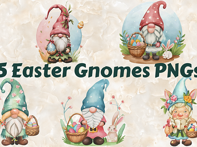 5 Easter Gnomes Clipart PNGs 3d abstract art aesthetic aesthetic print aesthetic printable aesthetic wall art animation artist branding design easter gnomes graphic design illustration logo motion graphics ui