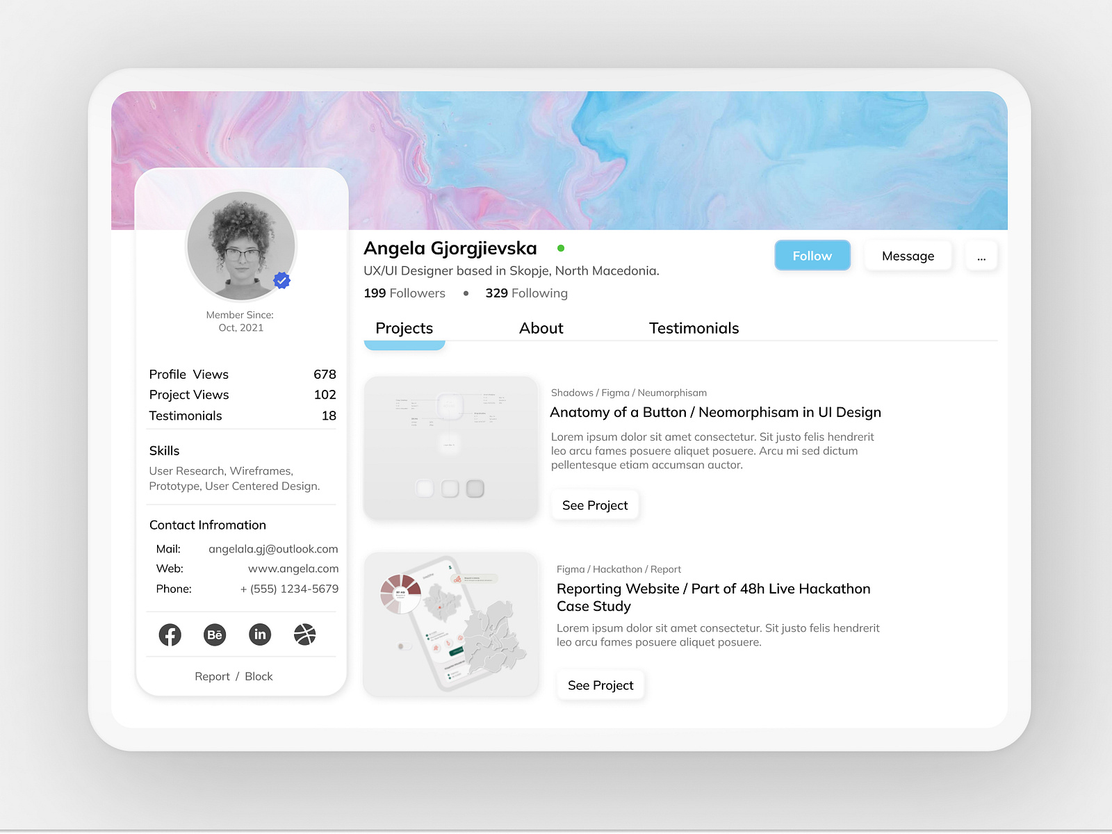 User Profile by Angela on Dribbble