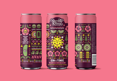 Gin & Tonic (w/ cucumber and hibiscus) craft cocktail illustration packaging design