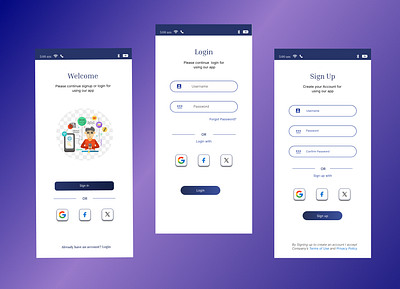mobile app sign in and login page graphic design ui