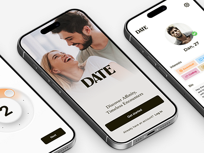 DATE - Dating app concept application branding brown couple dating app illustration light mode logo minimalism mobile neumorphic orange product design skeuomorphic smile social app ui user experience user interface ux