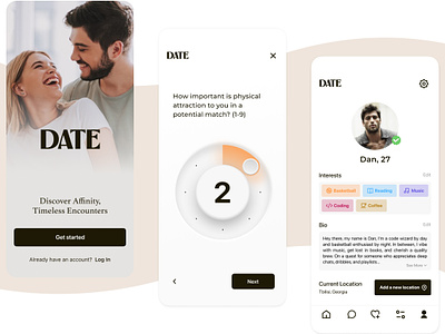 DATE - Dating app concept 3d application branding brown concept dating app illustration light mode logo minimalism mobile neumorphic orange product design skeuomorphic social app ui user experience user interface ux