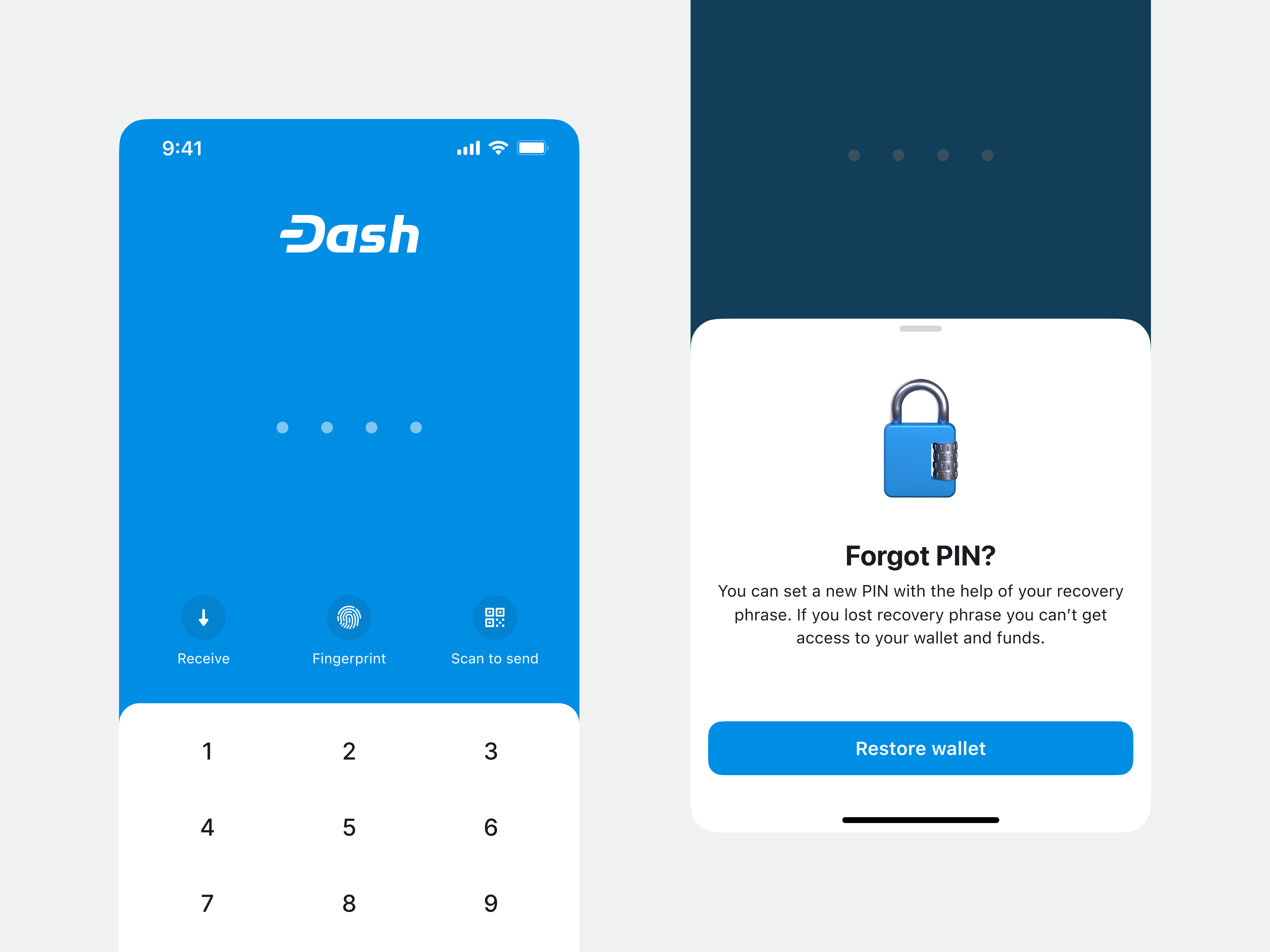 Dash app app crypto interface interface design lock login pin pincode security ui ui design uiux ux