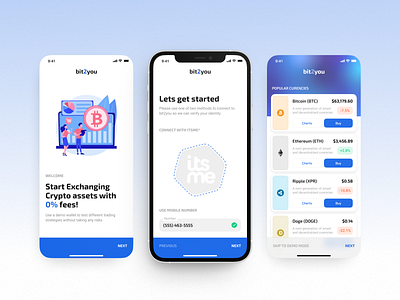 Crypto Exchange app application blue crypto design exchange market mobile ui user interface wallet white