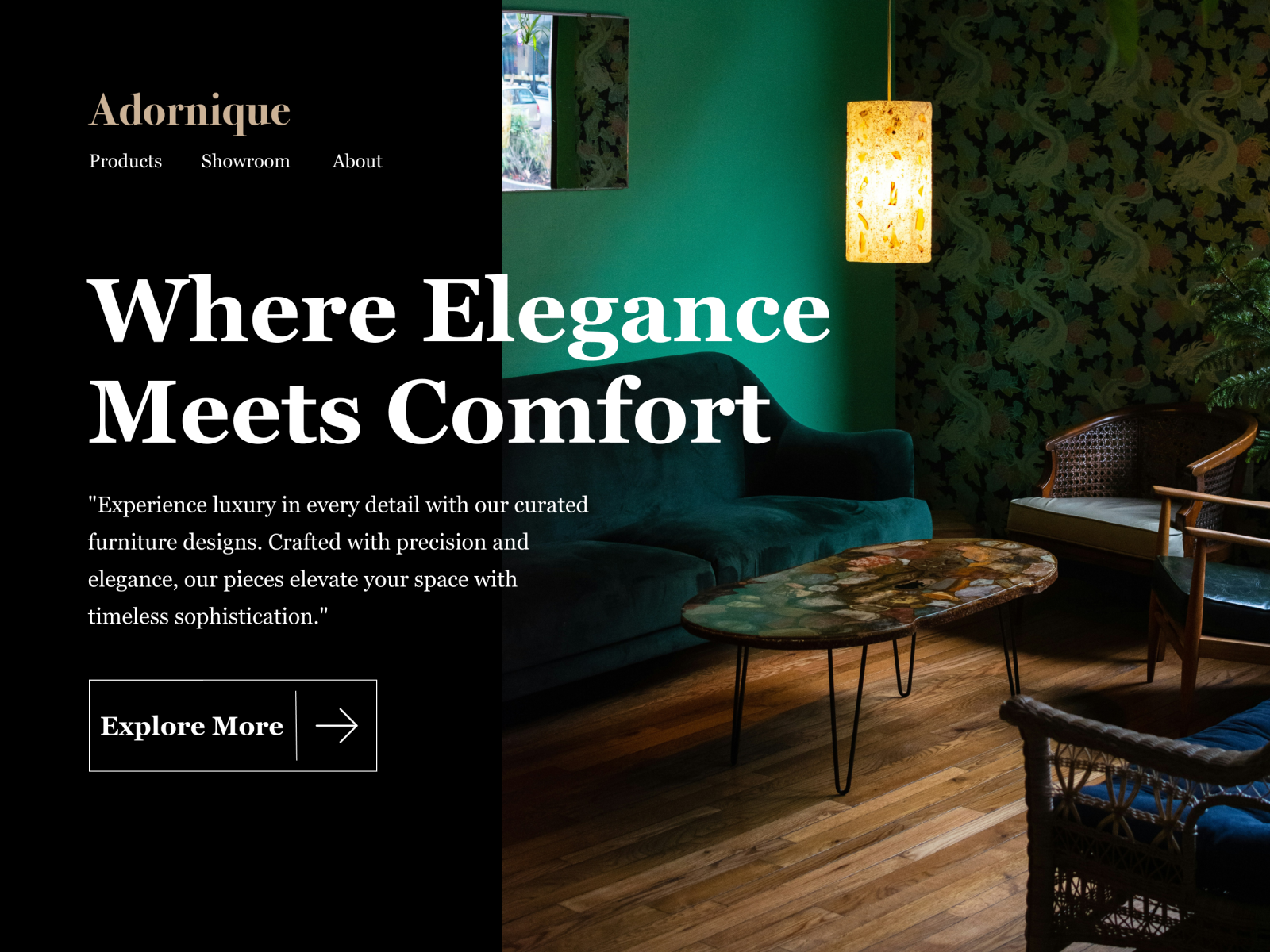 Royal Furniture Website chic comfort dark design elegance fancy furniture high fidelity idea inspiration lamp light luxury modern royal sofa ui unique ux website