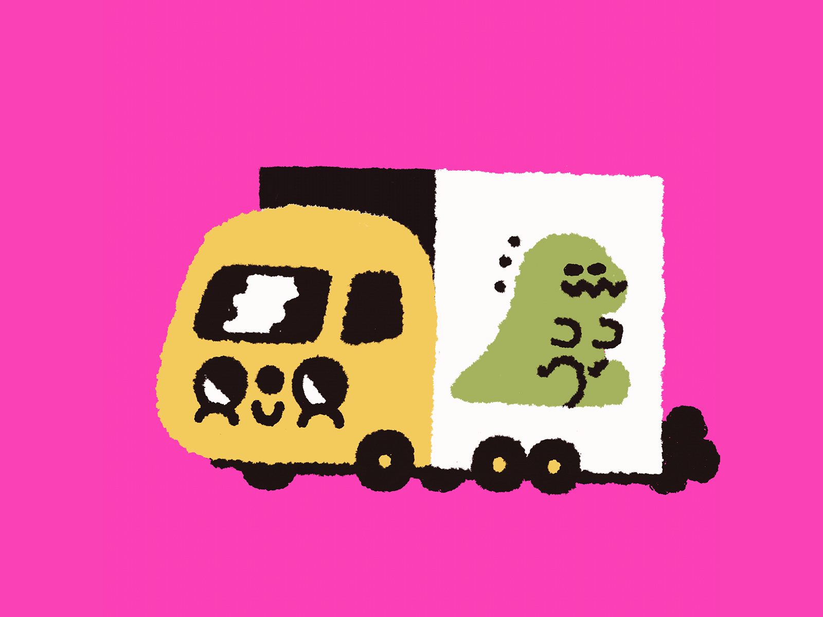 Dino Truck 2d animation cartoon cute dino dinosaur doodle drave draving fun going illustration japanese kawaii pink truck