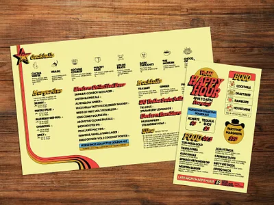 House of Western Menu Design branding burger cocktail cosmic cowboy emoji food happy hour illustration layout logo menu design print design restaurant retro service industry stars stripes vintage