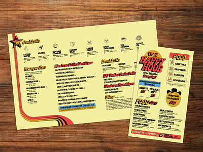 House of Western Menu Design branding burger cocktail cosmic cowboy emoji food happy hour illustration layout logo menu design print design restaurant retro service industry stars stripes vintage