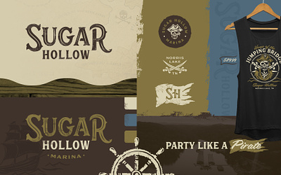 Marina Branding Idea brand branding flag grunge hollow lake marina pirate pirate head sugar swords texture