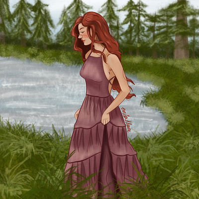 Lady in the lake character character design character illustration digital art digital drawing illustration illustrator landscape procreate