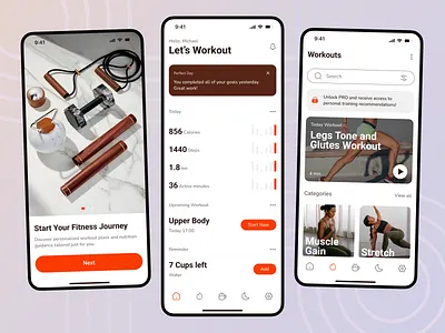 Health Tracker mobile app design design exercise fitness heath ios meal plan minimalism mobile app mobile design notification program push up red schedule tracker training ui ux wellness