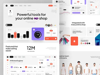 Growta - Online Shop Management Website branding dashboard illustration landing page layout management marketing online shop saas ui ui design uiux web design website widget