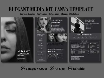 Elegant Media Kit with Rate Card branding canva template graphic design media kit rate card resume template