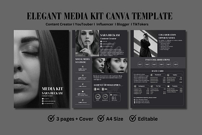 Elegant Media Kit with Rate Card branding canva template graphic design media kit rate card resume template