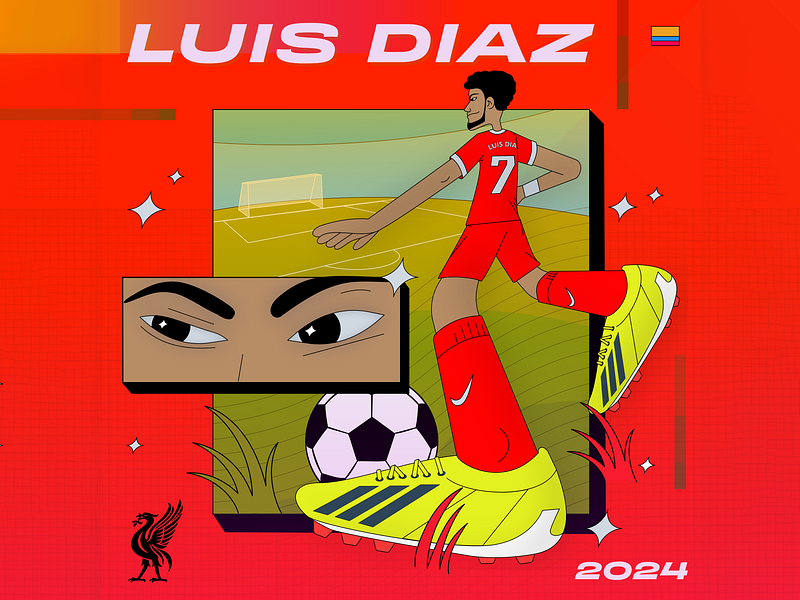 Luis Diaz - Liverpool character colors design diaz goal illustration liverpool lucho luis procreate soccer thecamiloes