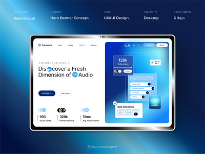 Audio Generator AI Hero Banner 3d animation branding design graphic design illustration logo motion graphics ui vector