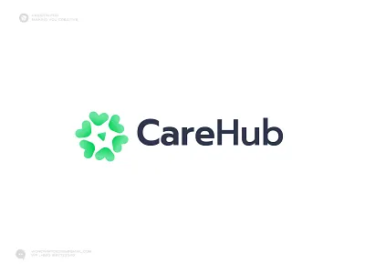 healthcare, hospital, caring, medical, modern, heart, h logo branding branding agency c logo creative logo health care heart love care hospital clinic medical hub logo logo design logo designer modern logo monogram patient app symbol typography wellbeing woncraft