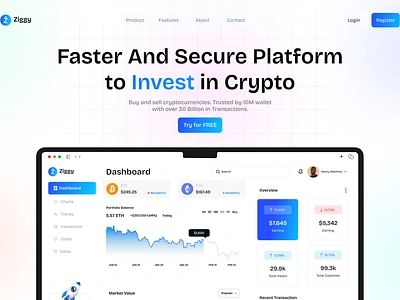 Ziggy Crypto Landing Page crypto landing landingpage productdesign ui uidseign uxdesign website