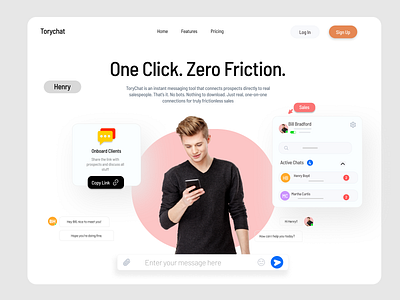 Chat App Landing Page branding chat chat app landing page work clean design graphic design homepage interface landingpage layout message messenger product service startup ui ux videocall web website