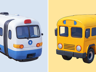 Public Transportation Cartoon Illustration 3d bus cartoon cute design icon illustration mrt pastel rendering school transportation