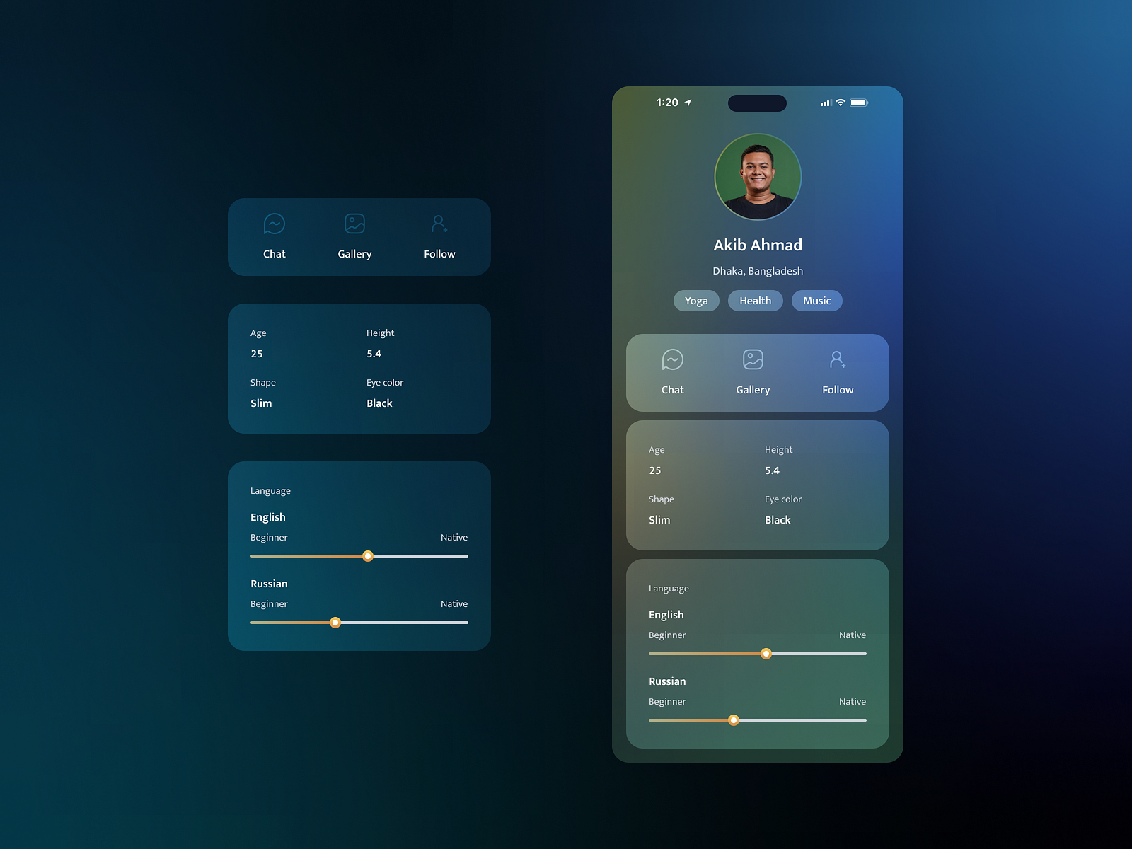 Profile UI for app by Akib Ahmad for Redout on Dribbble