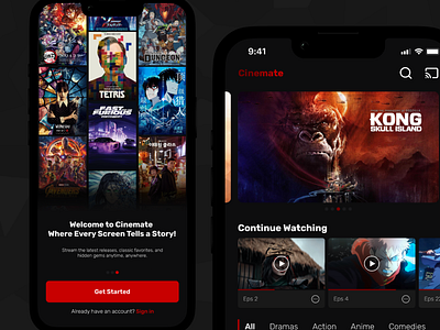 Cinemate - Movie Streaming App 🎬 avatar bioskop detail screen film homepage mobile design movie movie app movie streaming app movie streaming app design netflix onboarding screen sign up